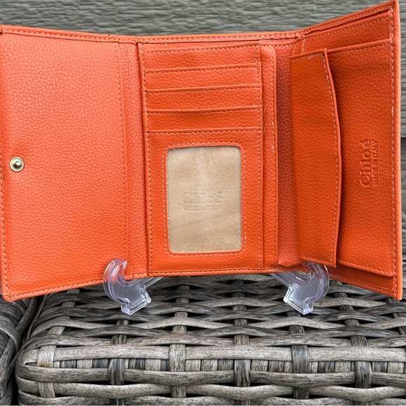 Chloe Vintage Orange Trifold Wallet Gold Accents - Picture 5 of 16